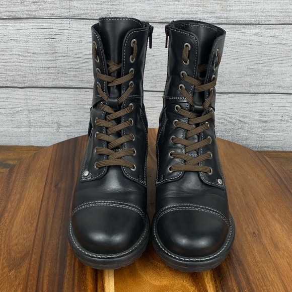 Taos Crave Classic Black Full Grain Leather Lace Up Mid Boot Side Zip Women’s 7 - Picture 8 of 13
